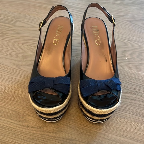 RED VALENTINO NAVY PATENT LEATHER ESPADRILLES WEDGES BOW sz 36 6 - Picture 1 of 4